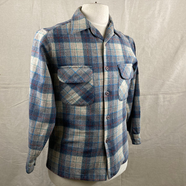 Right Angle View of Vintage Blue/Grey/Red Pendleton Board Shirt SZ M