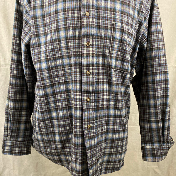 Lower Front View of Pendleton Blue & Brown Trail Shirt SZ L
