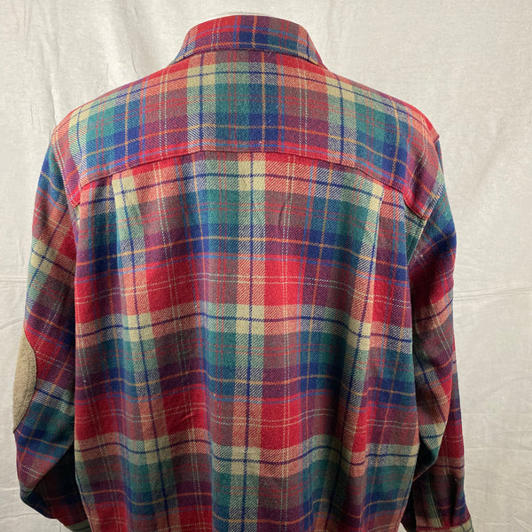 Upper Rear View on Pendleton Red Blue & Green Trail Shirt SZ XL