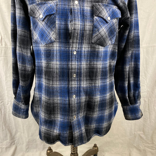 Pendleton Blue & Grey High Grade Western Wear Flannel Shirt SZ L Long