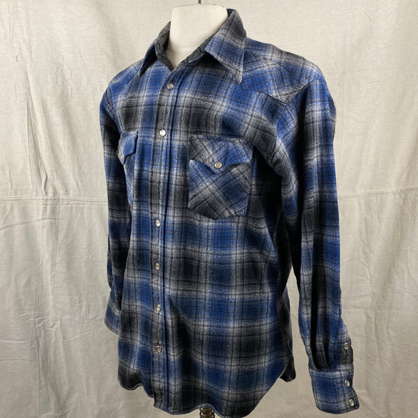 Pendleton Blue & Grey High Grade Western Wear Flannel Shirt SZ L Long
