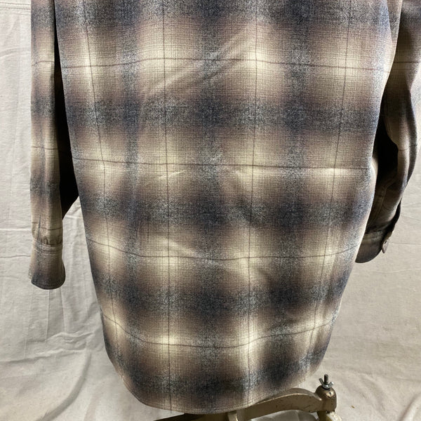 Lower Rear View of Vintage 50s/60s Era Pendleton Shadow Plaid Wool Flannel Shirt SZ 17