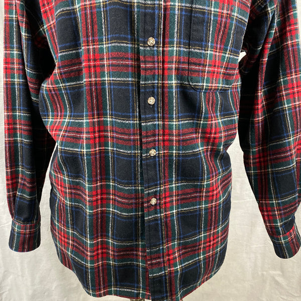 Lower Front View on Pendleton Black Stewart Tartan Trail Shirt Wool Flannel Shirt SZ L