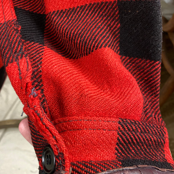 Additional Left Cuff Dropped Stitches on Vintage Union Made Filson Wool All Use Coat Wool Mackinaw