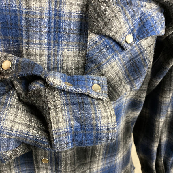 Pendleton Blue & Grey High Grade Western Wear Flannel Shirt SZ L Long