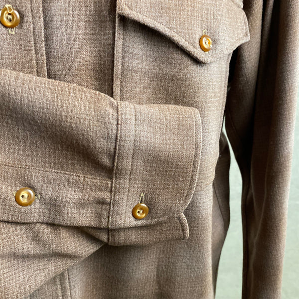 Right Cuff View on Vintage 50s/60s Era Brown Pendleton Shadow Plaid Wool Flannel Shirt SZ 17