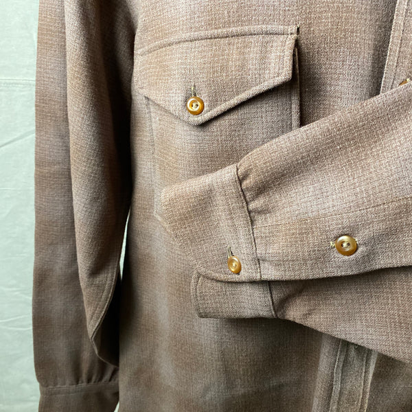 Left Cuff View on Vintage 50s/60s Era Brown Pendleton Shadow Plaid Wool Flannel Shirt SZ 17