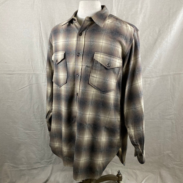 Left Angle View of Vintage 50s/60s Era Pendleton Shadow Plaid Wool Flannel Shirt SZ 17
