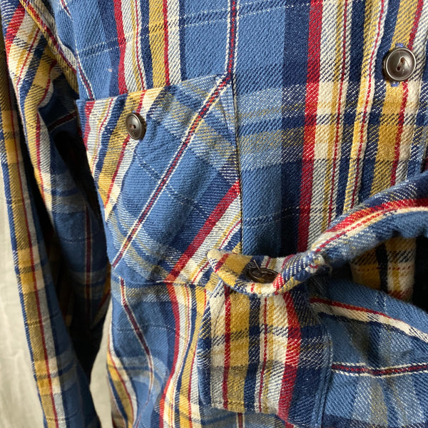 Left Cuff View of Pendleton Blue Yellow Red Trail Shirt Wool Flannel Shirt SZ M