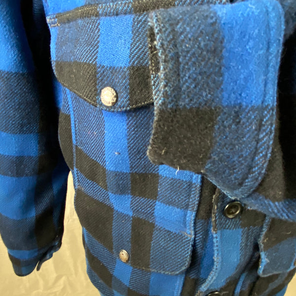 Left Pocket View on Vintage Union Made Cobalt Filson Mackinaw