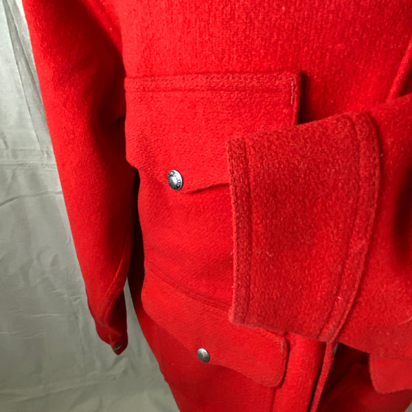 Left Cuff View on Vintage Union Made Filson Scarlet Cruiser Debossed Buttons