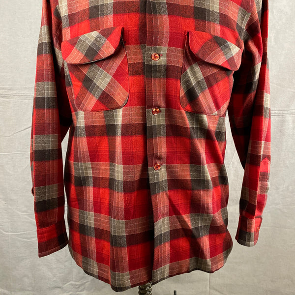 Lower Front View of Vintage Red/Grey/Black Pendleton Board Shirt SZ M