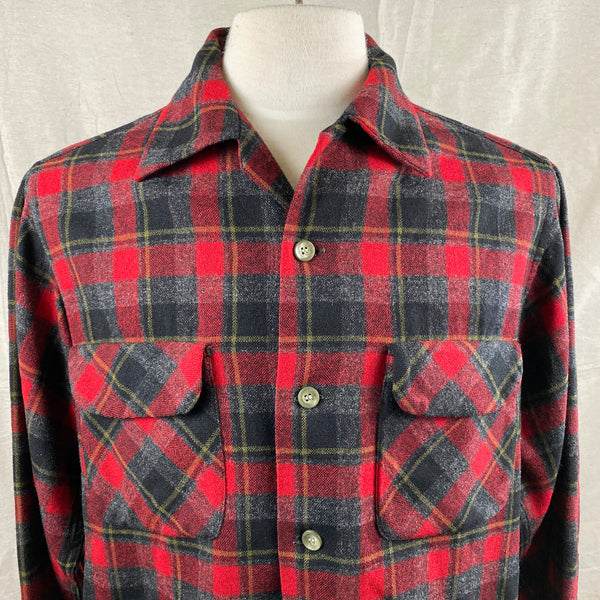 Upper Chest View of Vintage 50s/60s Era Red and Black Pendleton Board Shirt SZ M