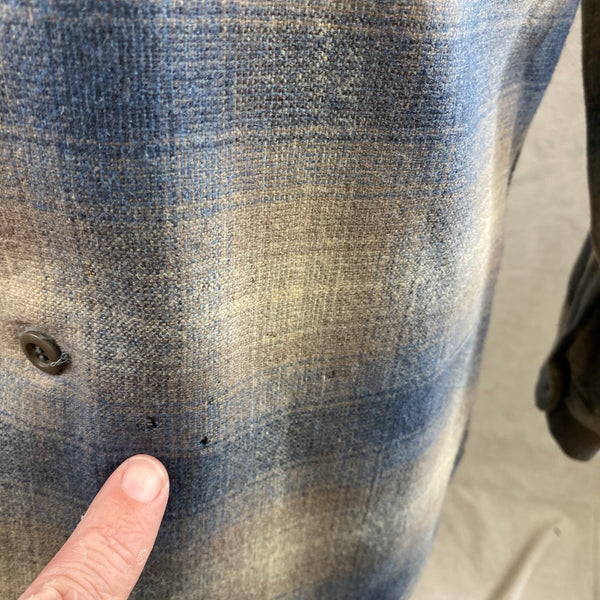 Small Holes on Vintage Blue/Tan Pendleton Shadow Plaid Board Shirt SZ M