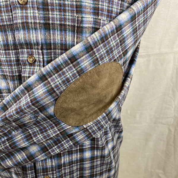 Left Elbow Patch View of Pendleton Blue & Brown Trail Shirt SZ L