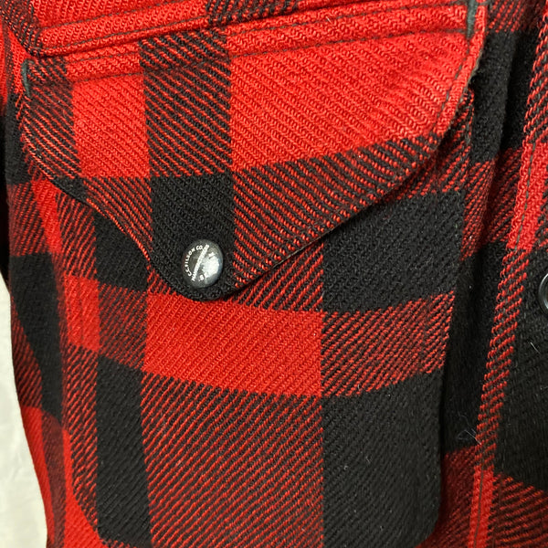 Right Enameled Button Snap View of Union Made Buffalo Plaid Filson Mackinaw Cruiser