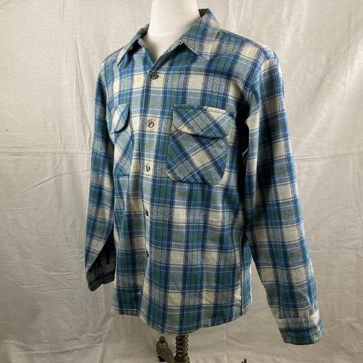 Vintage Pendleton Blue/Green Plaid Wool Board Shirt SZ L – Old