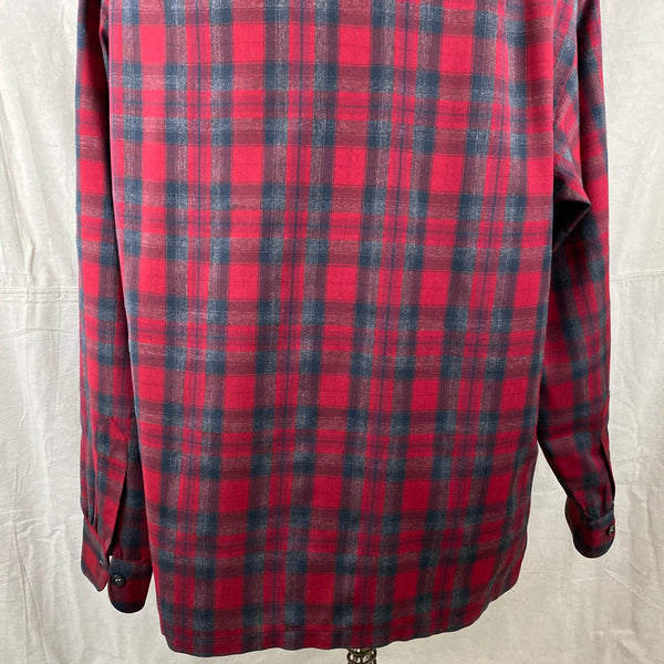 Lower Rear View of Vintage Sir Pendleton Red and Grey Wool Shirt SZ L
