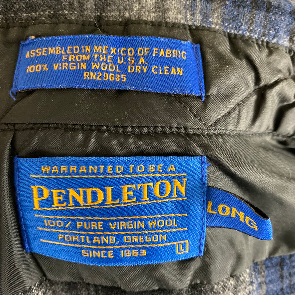 Pendleton Blue & Grey High Grade Western Wear Flannel Shirt SZ L Long