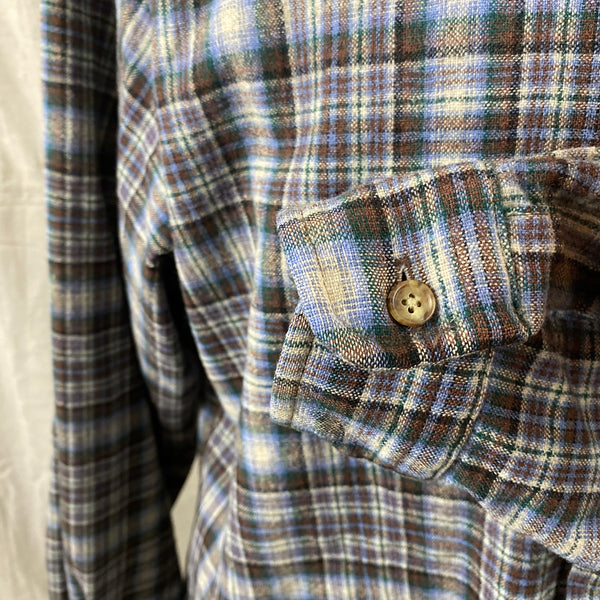 Left Cuff View on Pendleton Blue & Brown Trail Shirt SZ L