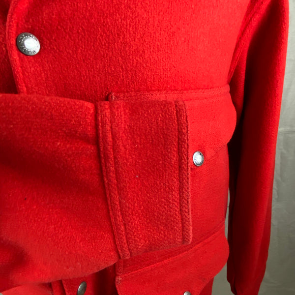Right Cuff View on Vintage Union Made Filson Scarlet Cruiser Debossed Buttons