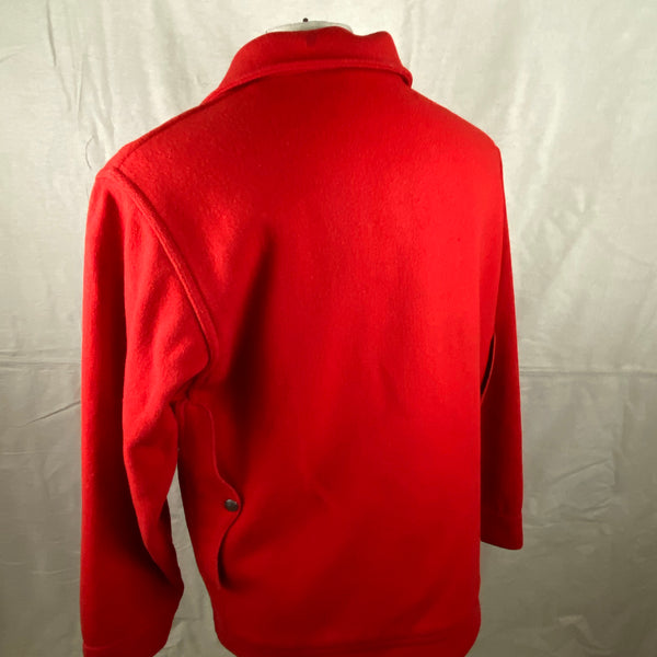 Left Angle Rear View on Vintage Union Made Filson Scarlet Cruiser Debossed Buttons