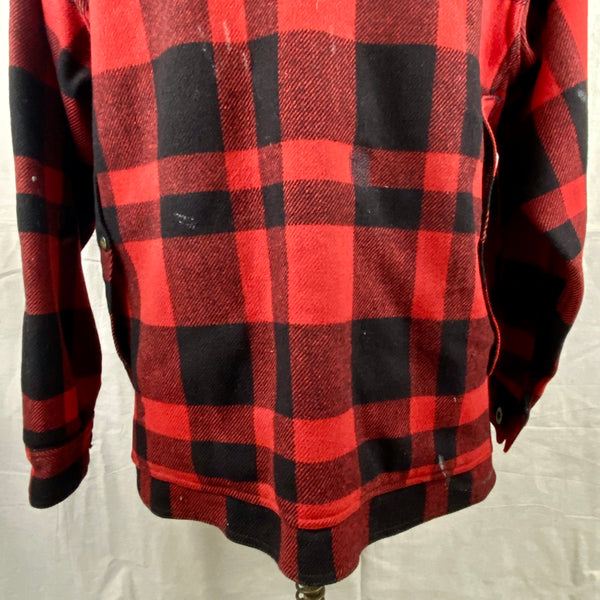 Lower Rear View on Vintage Union Made Filson Mackinaw Wool Cruiser Red and Black Buffalo Plaid