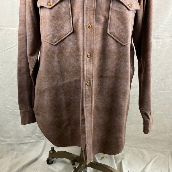 Lower Front View of Vintage 50s/60s Era Brown Pendleton Shadow Plaid Wool Flannel Shirt SZ 17