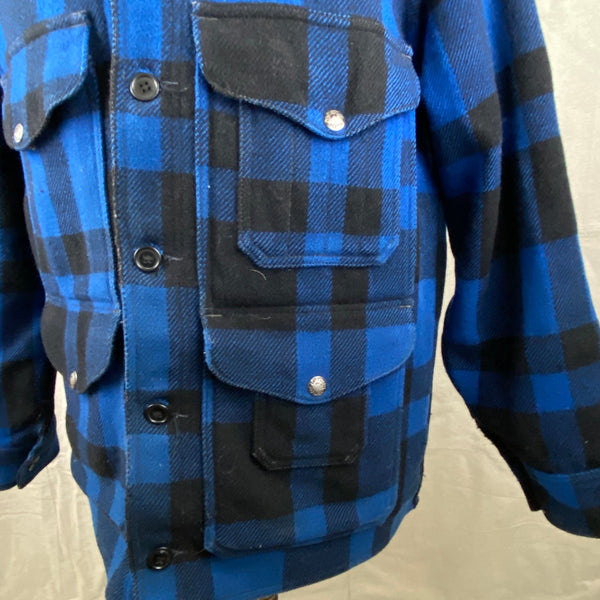 Left Pocket View on Vintage Union Made Cobalt Filson Mackinaw