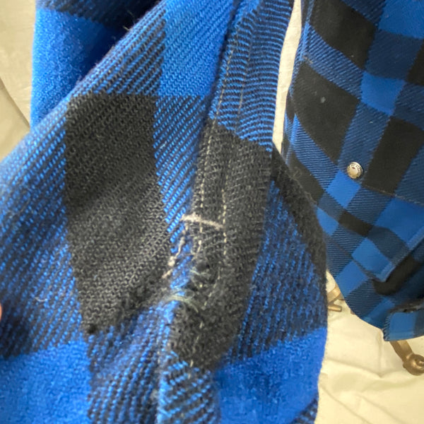 Inside Seam by Right Cuff Slightly Frayed on Vintage Union Made Cobalt Filson Mackinaw