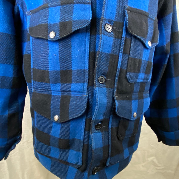 Right Pocket View on Vintage Union Made Cobalt Filson Mackinaw