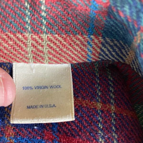 Made in the USA Wool Tag on Pendleton Red Blue & Green Trail Shirt SZ XL