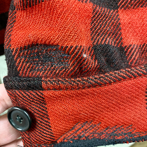 Close Up of Darning on Cuffs on Vintage 40's/50's Era Union Made Filson Wool Mackinaw