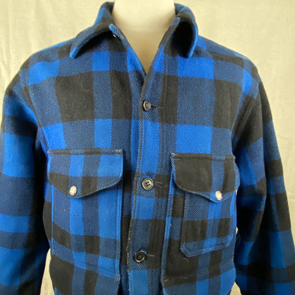 Upper Chest View of Vintage Union Made Cobalt Filson Mackinaw