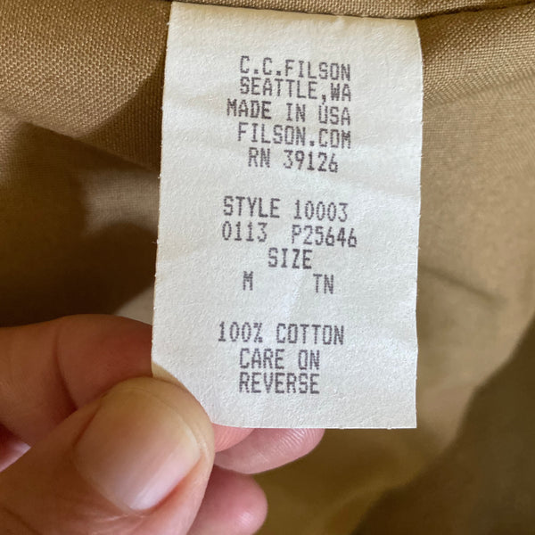 Production Tag on Filson Tin Cloth Field Jacket NWOT Size M