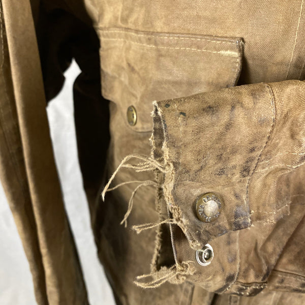 Frayed Left Cuff View on Filson Tin Cloth Jacket Style 620