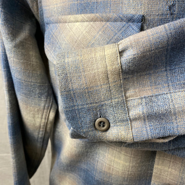 Left Cuff View on Vintage Blue/Tan Pendleton Shadow Plaid Board Shirt SZ M