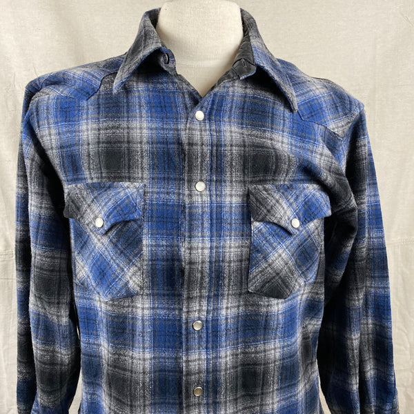 Pendleton Blue & Grey High Grade Western Wear Flannel Shirt SZ L Long