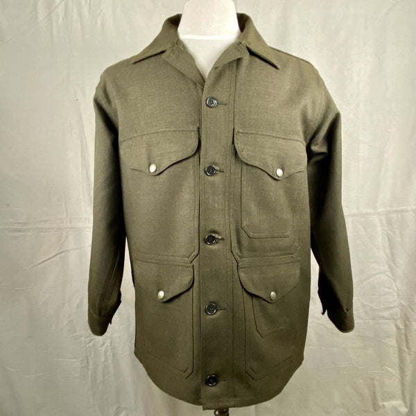 Front View on Vintage Union Made Filson Olive Green Wool Cruiser