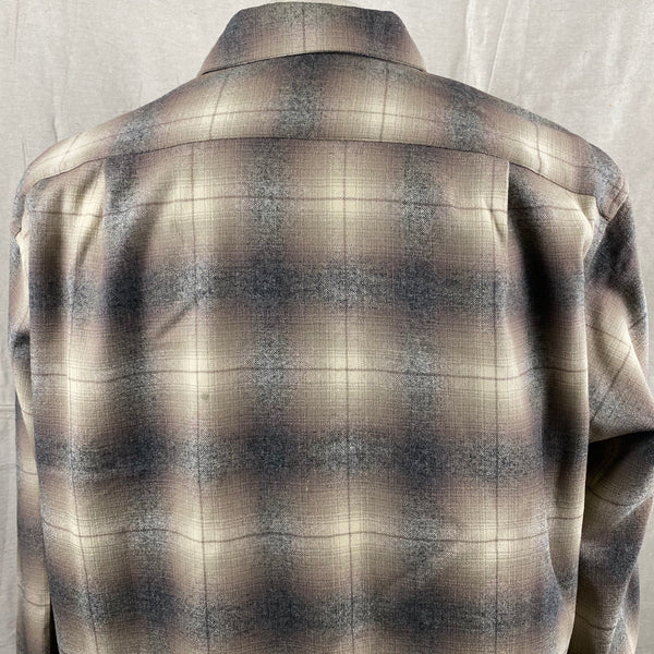 Upper Rear View of Vintage 50s/60s Era Pendleton Shadow Plaid Wool Flannel Shirt SZ 17