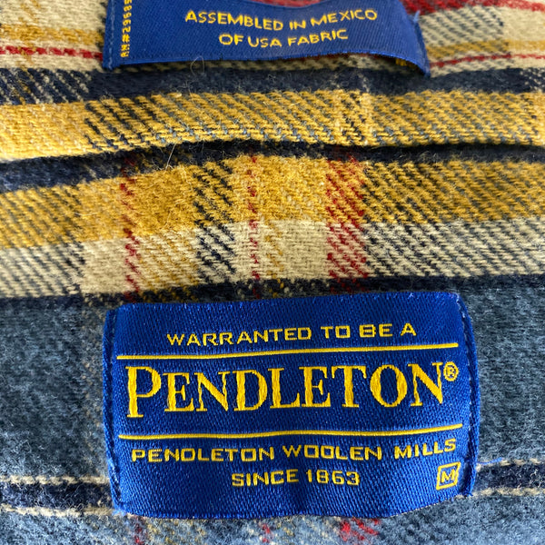 Tag View of Pendleton Blue Yellow Red Trail Shirt Wool Flannel Shirt SZ M