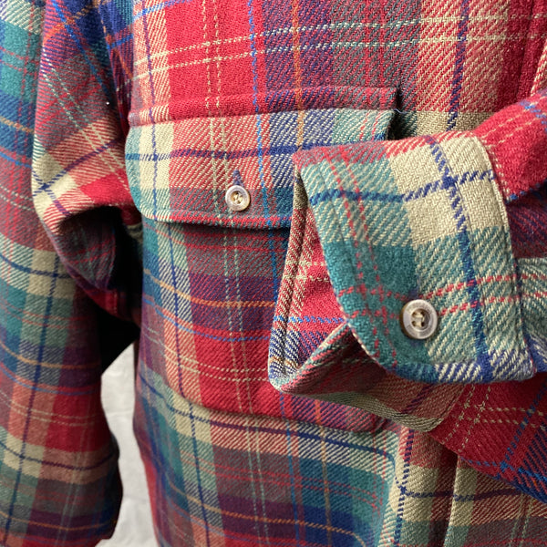 Left Cuff View of Pendleton Red Blue & Green Trail Shirt SZ XL