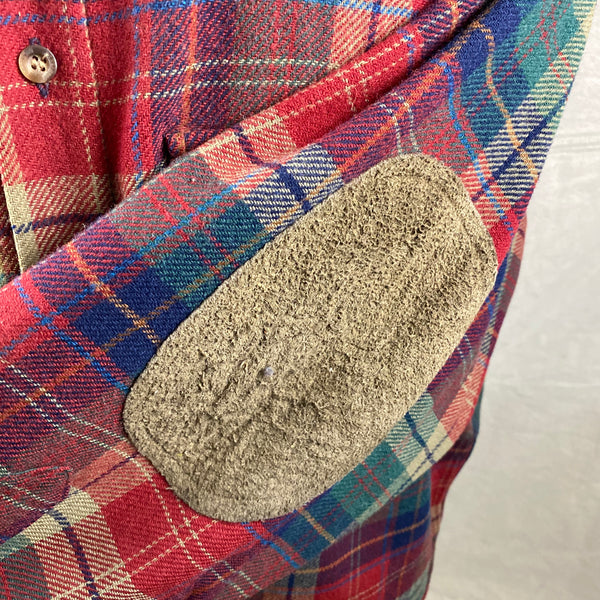 Elbow Patches on Pendleton Red Blue & Green Trail Shirt SZ XL