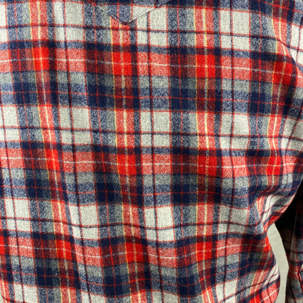 Rear Pattern Close Up view of Vintage Pendleton Red & Blue Plaid High Grade Western Wear Flannel Shirt SZ L