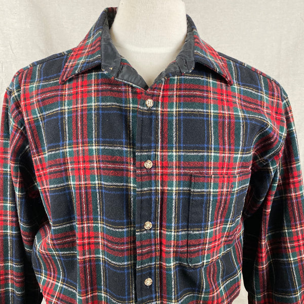 Upper Chest View on Pendleton Black Stewart Tartan Trail Shirt Wool Flannel Shirt SZ L