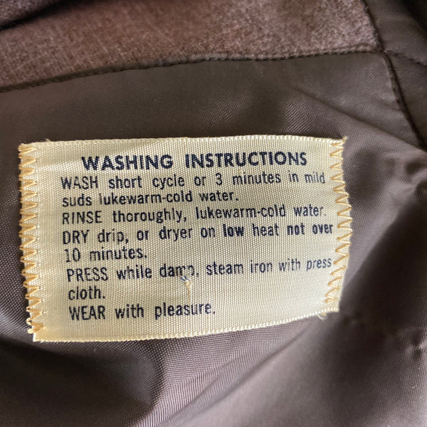 Care Tag on Vintage 50s/60s Era Brown Pendleton Shadow Plaid Wool Flannel Shirt SZ 17