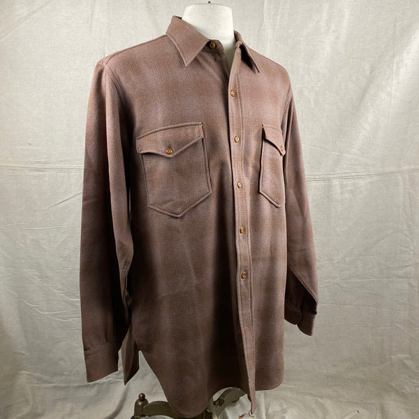 Right Angle View of Vintage 50s/60s Era Brown Pendleton Shadow Plaid Wool Flannel Shirt SZ 17