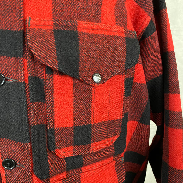 Upper Left Pocket View of Union Made Buffalo Plaid Filson Mackinaw Cruiser