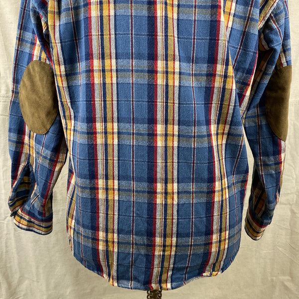 Lower Rear View on Pendleton Blue Yellow Red Trail Shirt Wool Flannel Shirt SZ M
