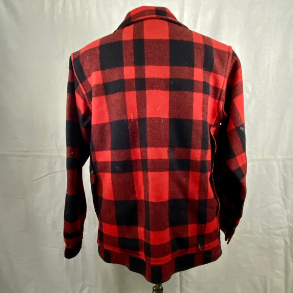 Rear View on Vintage Union Made Filson Mackinaw Wool Cruiser Red and Black Buffalo Plaid